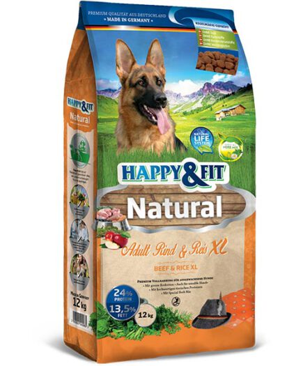 Happy&Fit Natural Adult Rind&Reis XL kutyatáp 12kg