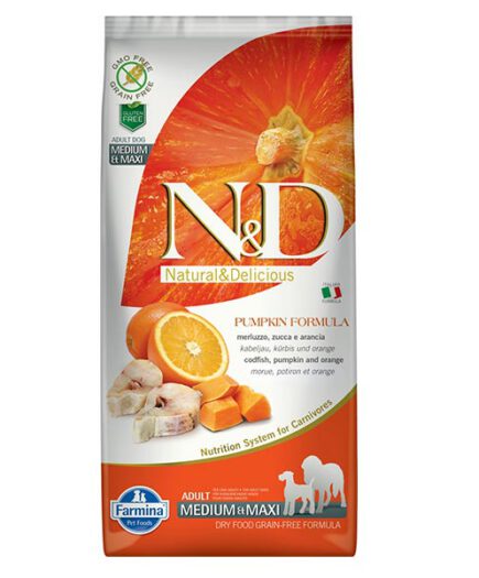 Farmina-N&D Dog Grain Free adult-tőkehal&narancs sütőtökkel medium/maxi 12kg